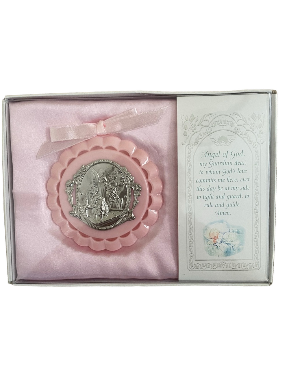 Pink Crib Medal With Guardian Angel NWT!